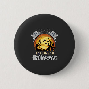 Badge Rond 5 Cm Vecteur de lune hantée Halloween fantômes et cimet