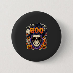 Badge Rond 5 Cm Vecteur de lunettes de soleil crâne Boo Halloween