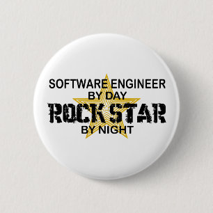 Badge Rond 5 Cm Vedette du rock de Software Engineer par nuit