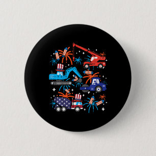 Badge Rond 5 Cm Véhicules de construction du 4 juillet pour enfant