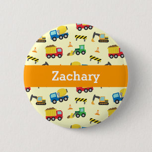 Badge Rond 5 Cm Véhicules de Construction Motif Garçons Bouton