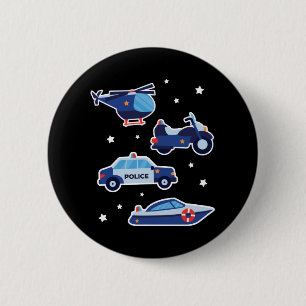 Badge Rond 5 Cm Véhicules de police de dessin animé mignons