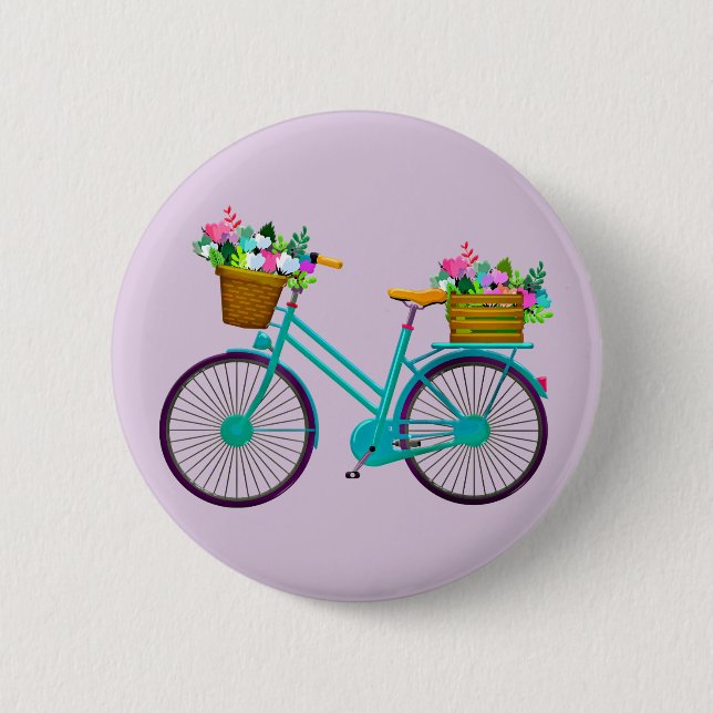 Badge Rond 5 Cm Vélo avec fleurs en VTT (Devant)