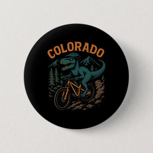 Badge Rond 5 Cm Vélo de montagne Colorado T-rex dinosaure drôle de