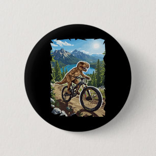 Badge Rond 5 Cm Vélo de montagne dinosaure à travers la piste fore