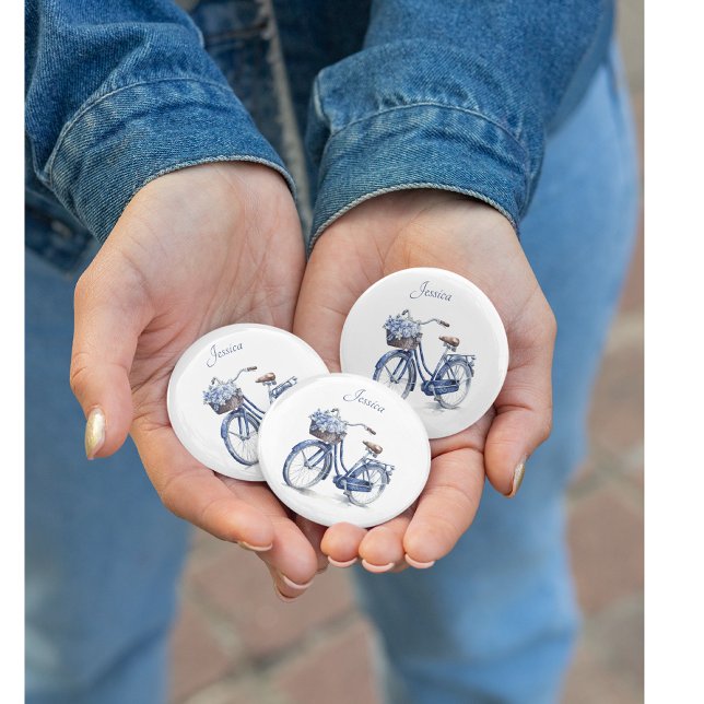Badge Rond 5 Cm Vélo en Delft Blue personnalisable (Créateur téléchargé)