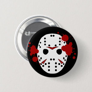 Badge Rond 5 Cm Vendredi 13ème Halloween Masque Sang Spattered