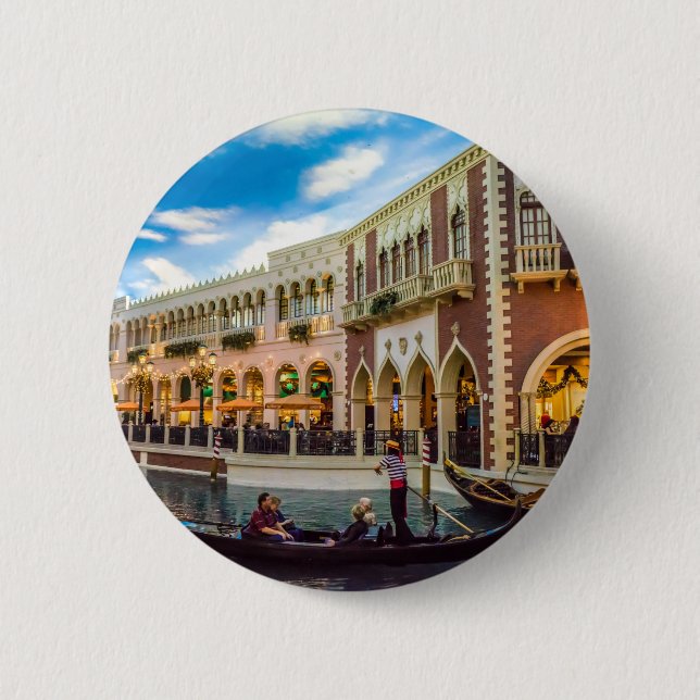 Badge Rond 5 Cm Venetian Las Vegas Gondola Canal Architecture (Devant)
