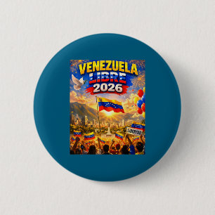 Badge Rond 5 Cm Venezuela Libre 2026 Drapeau du cœur du Venezuela