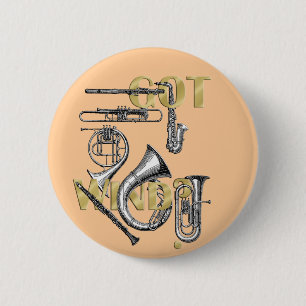 Badge Rond 5 Cm Vent obtenu joueurs drôles d'instrument de vent