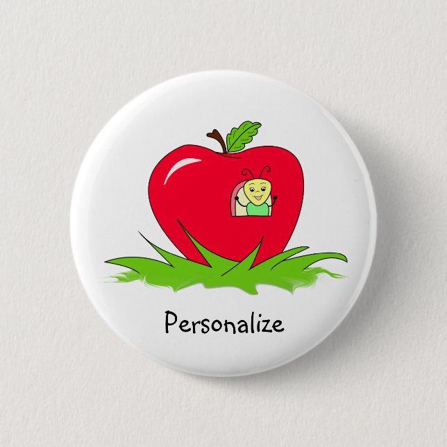 Badge Rond 5 Cm Ver à Apple rouge avec le nom (Devant)