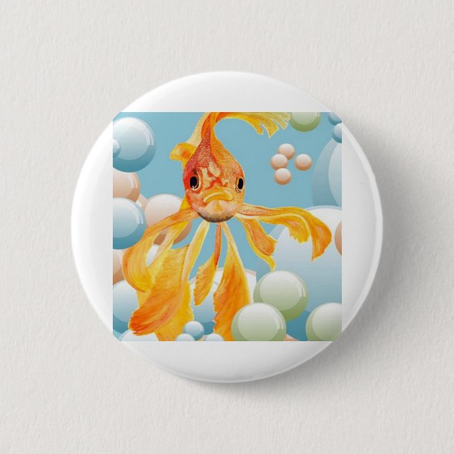 Badge Rond 5 Cm Vermillion Oiseaux Dans L'Eau Bubble Pastel (Devant)