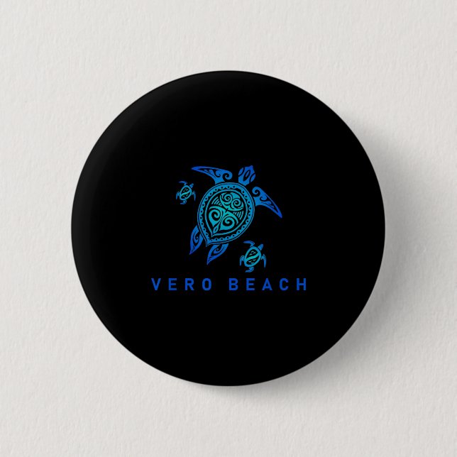 Badge Rond 5 Cm Vero Beach Floride Mer Blue Tribal Turtle (Devant)