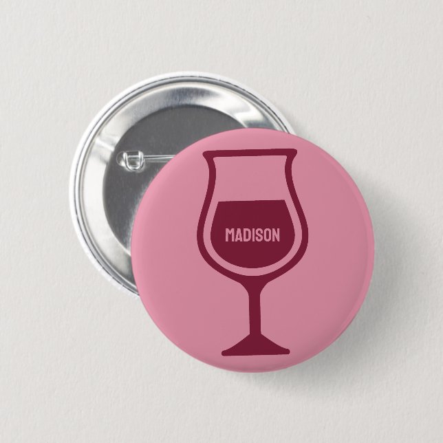 Badge Rond 5 Cm Verre à vin de nom personnalisé (Devant & derrière)