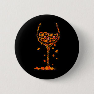 Badge Rond 5 Cm Verre De Vin Feuille D'Érable Automne Automne Chau