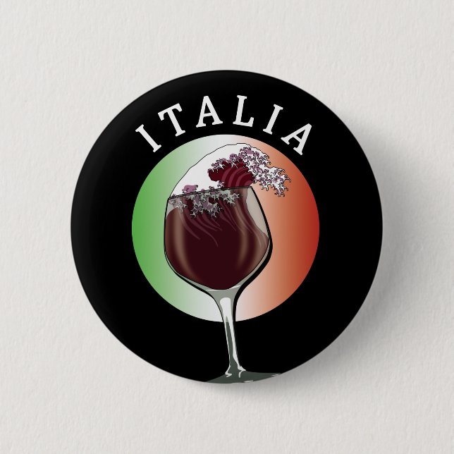 Badge Rond 5 Cm Verre de vin italien - Italia, Italie (Devant)