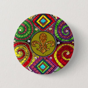 Badge Rond 5 Cm Verre souillé Fleur De Lis Abstract