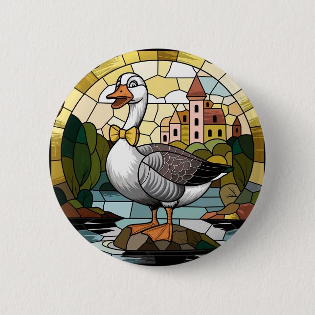 Badge Rond 5 Cm Verre Tiré Art, Verre Tiré Oie Silencieuse (Devant)