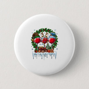 Badge Rond 5 Cm Verres à vin rouge de Noël Couronne de houx Bonhom