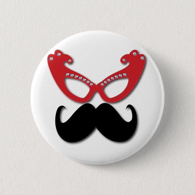 Badge Rond 5 Cm verres bling rouges avec la moustache (Devant)