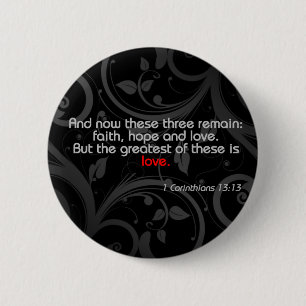 Badge Rond 5 Cm Vers de bible d'amour, noir/rouge