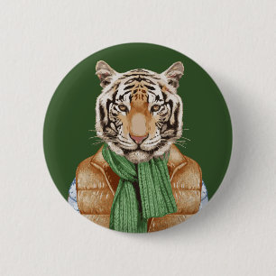 Badge Rond 5 Cm Vers le bas tigre de gilet