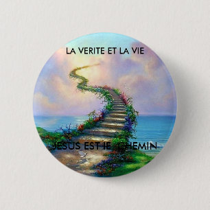 Badge Rond 5 Cm vers le ciel (3), JESUS EST LE CHEMIN, QUI MENE...
