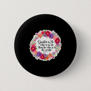 Badge Rond 5 Cm Verset biblique femme chrétienne Jésus Plus Grand