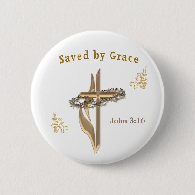Badge Rond 5 Cm Verset biblique sauvé par Grace (Devant)