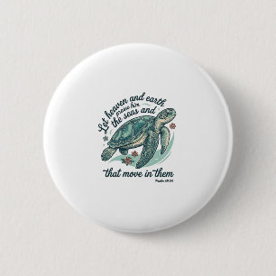 Badge Rond 5 Cm Verset de la Bible Tortue de Mer Dessin de Gravure