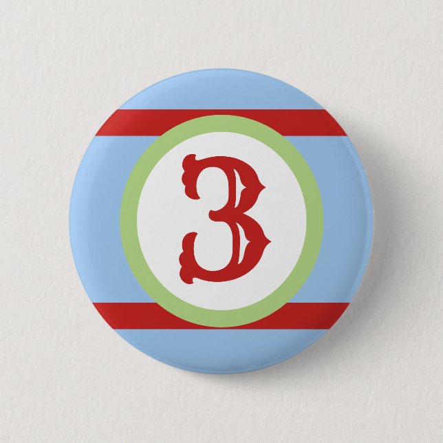 Badge Rond 5 Cm Vert, Bébé Bleu & Rouge Numéro personnalisé Annive (Devant)