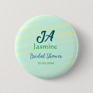 Badge Rond 5 Cm Vert bleu pastel aquarelle nom de douche de mariag