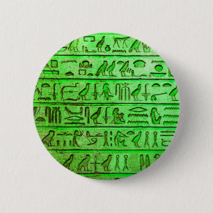 Badge Rond 5 Cm Vert égyptien antique d'hiéroglyphes