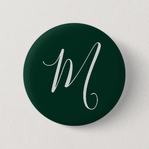 Badge Rond 5 Cm Vert foncé uni élégant moderne monogramme propre n