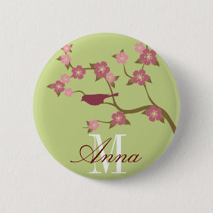 Badge Rond 5 Cm Vert nommé fait sur commande de bouton d'oiseau