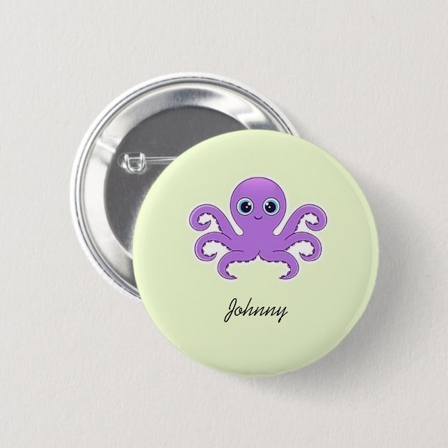 Badge Rond 5 Cm Vert octopus mou violet (Devant & derrière)