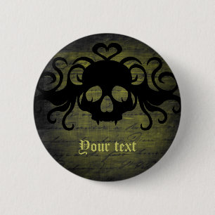 Badge Rond 5 Cm Vert olive de crâne de vampire