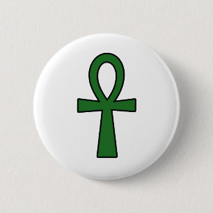 Badge Rond 5 Cm Vert principal croisé hiéroglyphique égyptien d