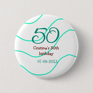 Badge Rond 5 Cm Vert rouge 50 anniversaire ajouter nom date p