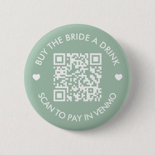 Badge Rond 5 Cm Vert sauge Acheter une boisson à la mariée Code QR