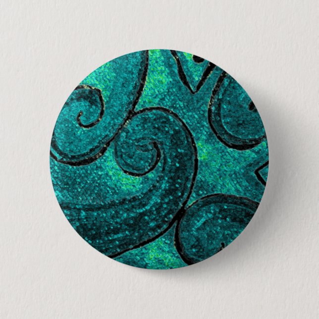 Badge Rond 5 Cm Verte fronde de fougère, Koru, Effet étincelant (Devant)