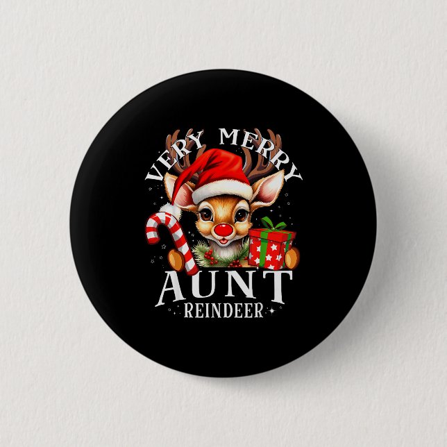 Badge Rond 5 Cm Very Merry Aunt Reindeer Matching Christmas  (Devant)