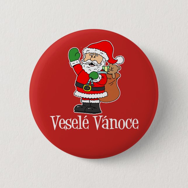 Badge Rond 5 Cm Vesele Vanoce Tchèque Noël Père Noël Rouge (Devant)