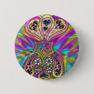 Badge Rond 5 Cm Vêtements Cadeaux Fleurs Cœurs Psychédéliques Rétr