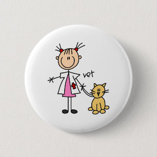 Badge Rond 5 Cm Vétérinaire bonhomme allumette
