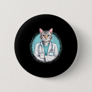 Badge Rond 5 Cm Vétérinaire félin médecin pour chat stéthoscope mé