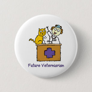 Badge Rond 5 Cm Vétérinaire futur - Fille avec chat