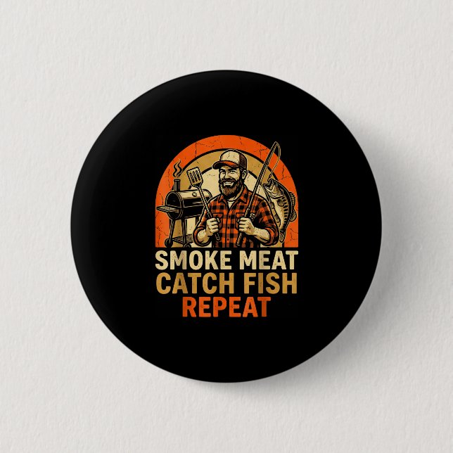 Badge Rond 5 Cm Viande fumée attraper poisson répéter barbecue pap (Devant)