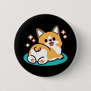 Badge Rond 5 Cm Vibes Corgi Butt et Nap - Joli chien couché