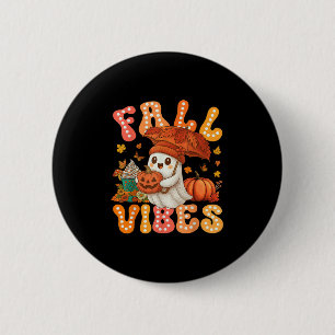 Badge Rond 5 Cm Vibes d'automne Rétro Citrouille Fantôme Mignon Au